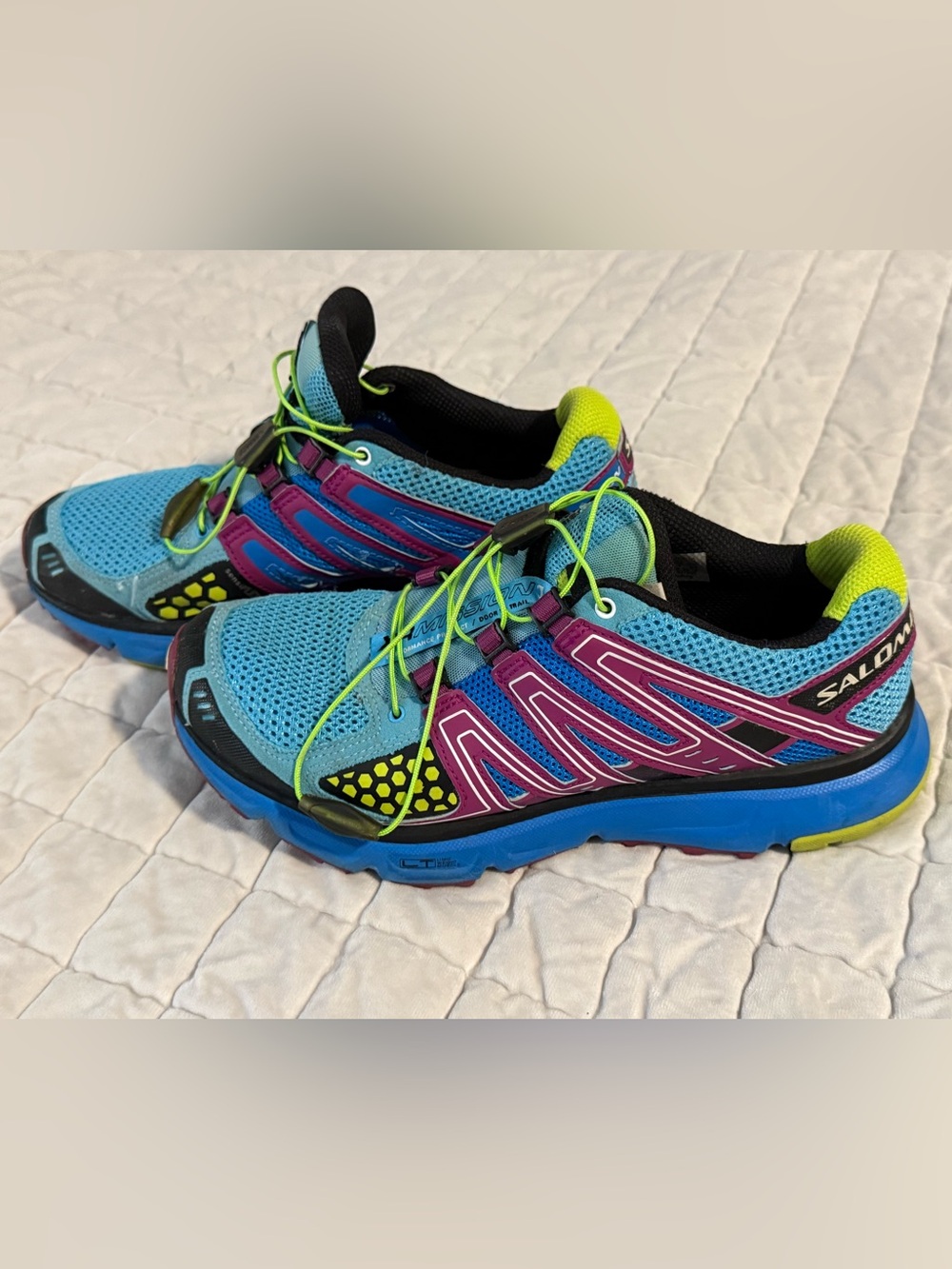 Salomon Women's Blue & Purple Trail Shoes with Neon Green Accents